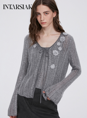 【INTARSIAK针织设计师品牌】雾绽立体手钩花银线开衫半裙套装
