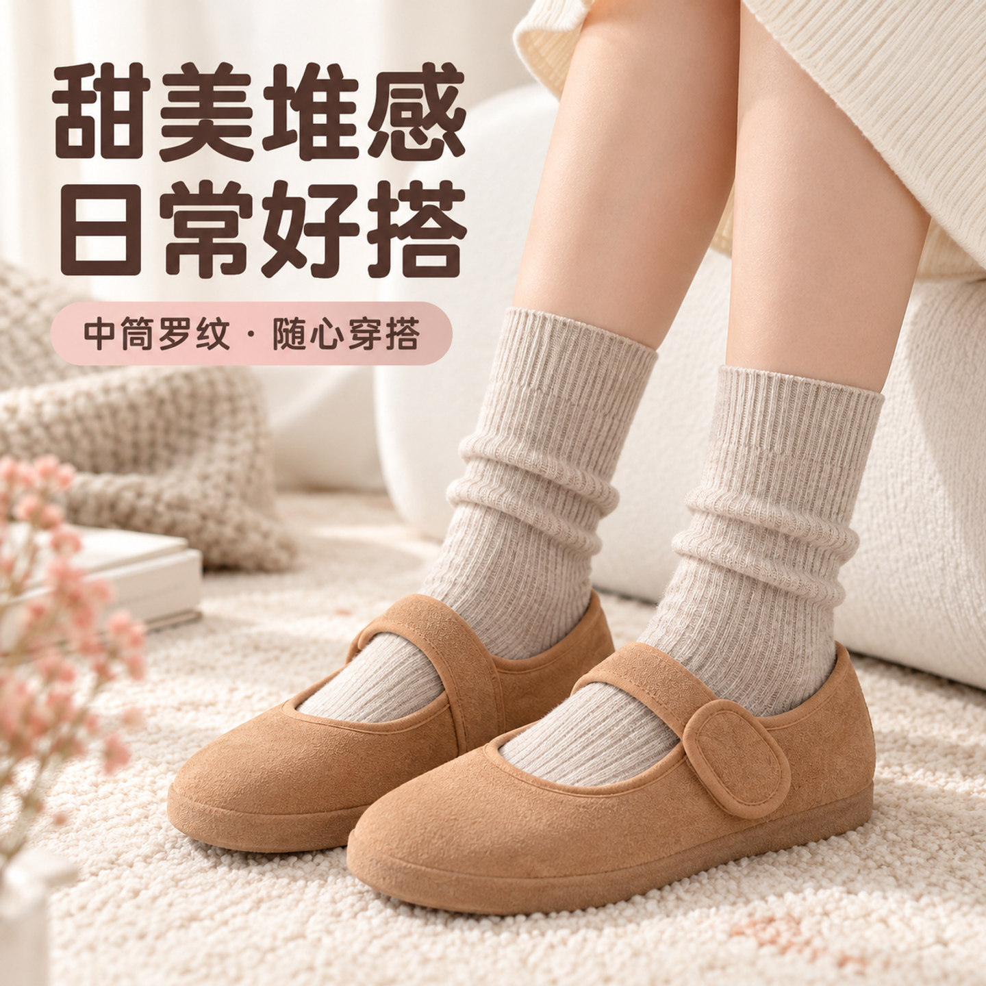 韩系休闲风堆堆袜棕色百搭运动袜