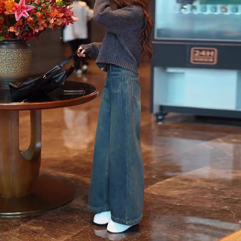 宽松阔腿牛仔裤女2025春夏新款高腰显瘦小个子显高美式覆古直筒裤