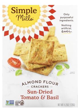 Simple Mills杏仁粉薄脆饼干番茄罗勒味进口120g非油炸零食