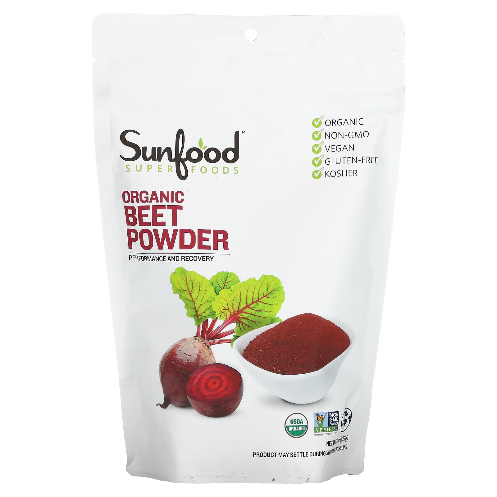 Sunfood Super Foods Organic Beet Powder有机甜菜根粉227g美国