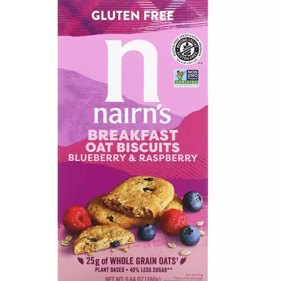 美国Nairn's 早餐燕麦饼干黑巧克力椰子蓝莓树莓苹果和肉桂无麸质