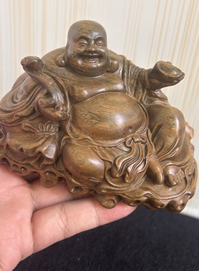天然阿根廷绿檀木雕如意佛摆件