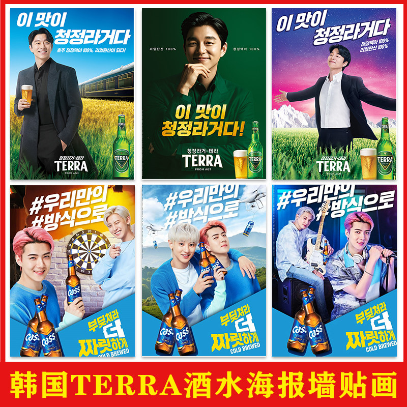 韩国海特真露“Terra”啤酒 海报店墙面装饰韩式烤肉店背景墙壁画