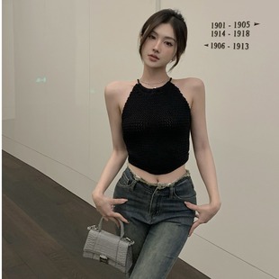 甜辣jazz上衣背心女夏复古挂脖短款露脐装辣妹镂空露背吊带爵士舞