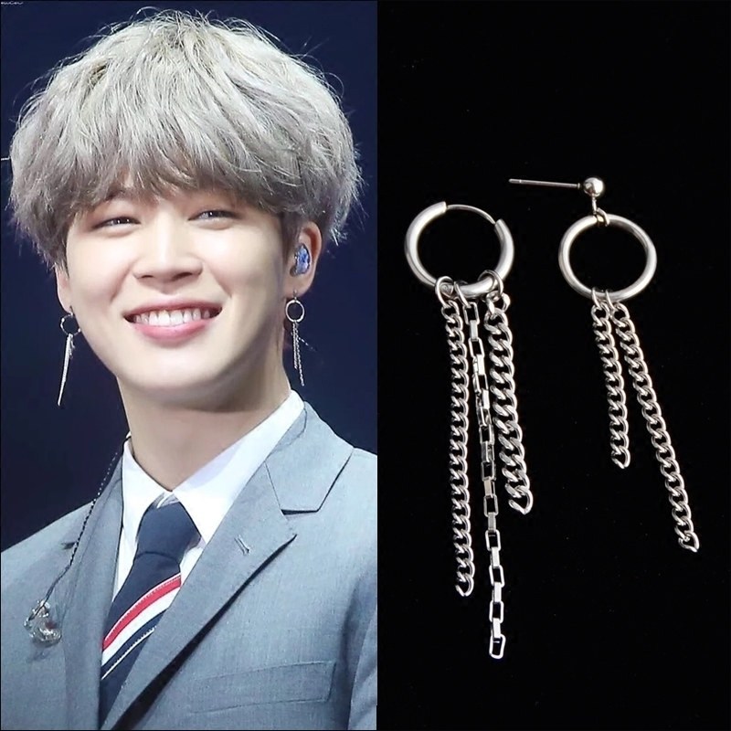 朴智旻jiminn同款耳环耳饰 bts防弹少年团鸡米长链条流苏耳链耳坠