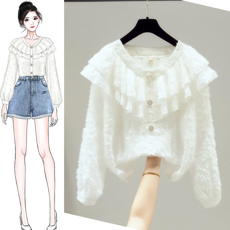 雪纺上衣服白衬衫秋装2020年新款网纱气质蕾丝打底衫仙气长袖百搭