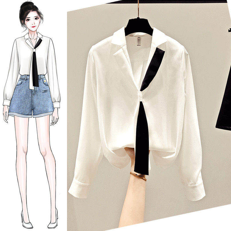 秋装2020年新款设计感小众女士雪纺衬衫女装白衬衣长袖上衣服百搭