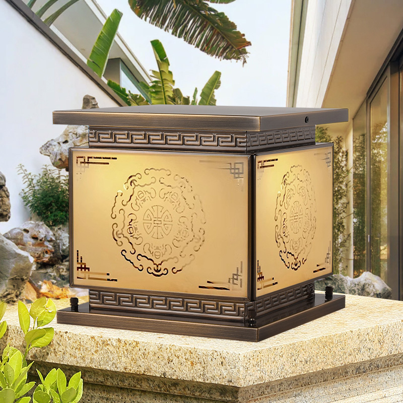 全铜别墅柱头灯户外防水门柱灯庭院围墙免布线太阳能灯花园柱子灯