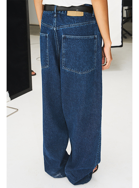 seeseao | 宽松阔腿慵懒感蓝色水洗低腰牛仔裤男女同款百搭休闲