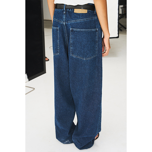 百搭休闲 男女同款 seeseao 宽松阔腿慵懒感蓝色水洗低腰牛仔裤