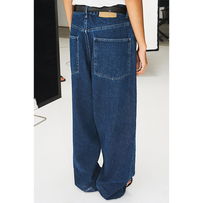 seeseao | 宽松阔腿慵懒感蓝色水洗低腰牛仔裤男女同款百搭休闲