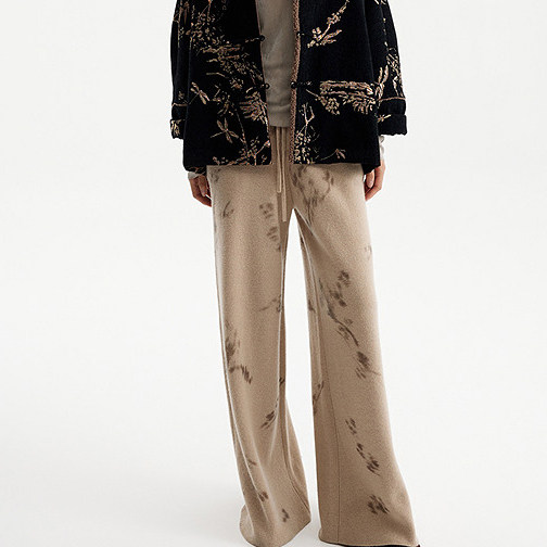 商场同款2026年春季新款新中式复古印花阔腿裤女宽松垂感针织长裤,女装/女士精品,汉服裤装,淘宝优惠券,粉丝福利购,淘宝优惠卷