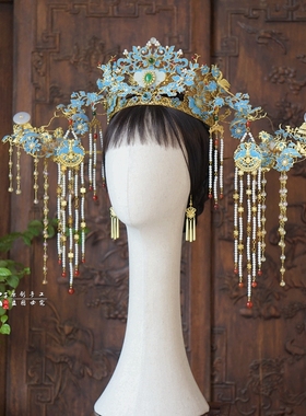 虫子家 手工中式夸张大凤冠蓝色古装影楼样片中国风拍照道具3012