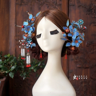 仿清代古董發(fā)簪復古點翠色 蟲子家 國風配飾清漢女新娘馬面裙2732