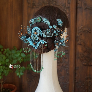 虫子家中式 清汉女配饰3062 古风后发饰头饰仿点翠旧色小众设计师款