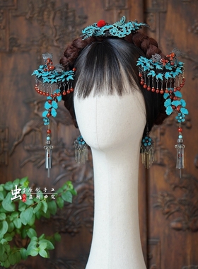 虫子家 仿清代服饰中式发簪绿色 古风配饰清汉女新娘马面裙2995