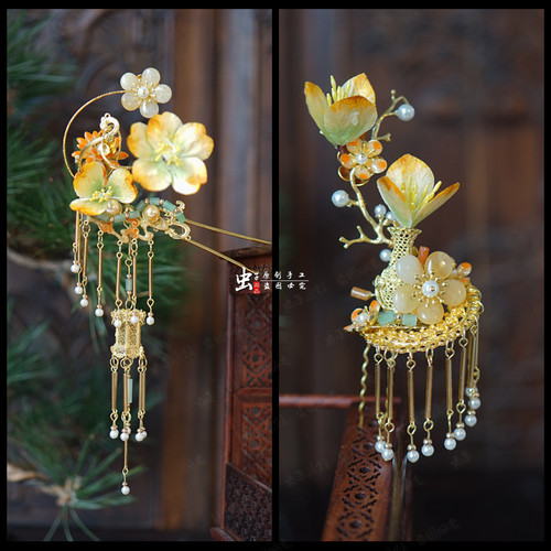 虫子家真丝绒花宫灯步摇新娘