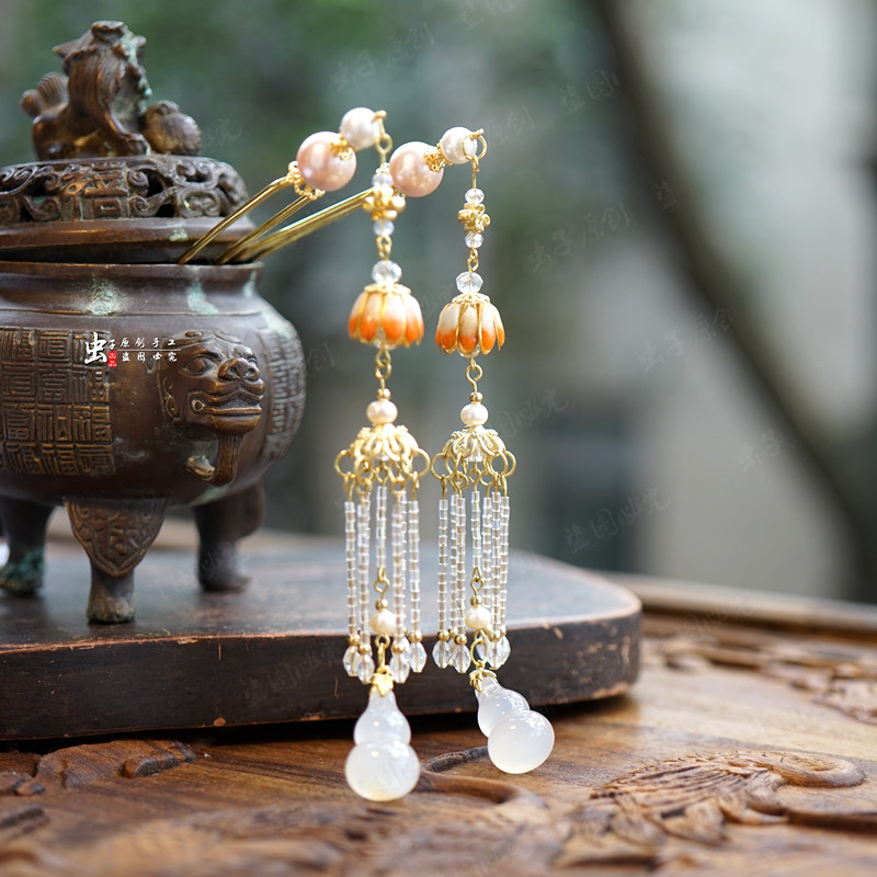 虫子家汉服古风铃兰福禄步摇俏丽葫芦古装头饰马来褂高定配饰370a