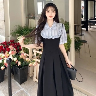 夏季 学院风假两件显瘦连衣裙女新款 收腰别致小个子设计感小众裙子
