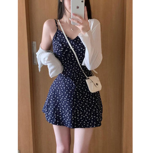 胖mm短裙子潮 2025复古碎花吊带连衣裙夏季 新款 高级设计感大码 女装