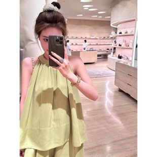 新款 小个子法式 夏季 感无袖 小清新宽松休闲设计高级感上衣 挂脖衬衫