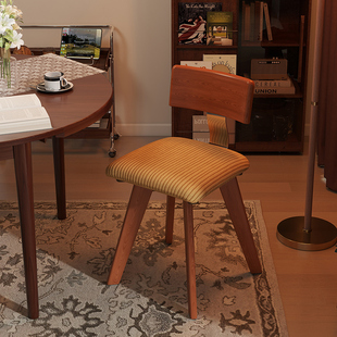 阑珊阁复古风餐椅包豪斯实木椅大师设计创意椅软包靠背椅化妆椅子