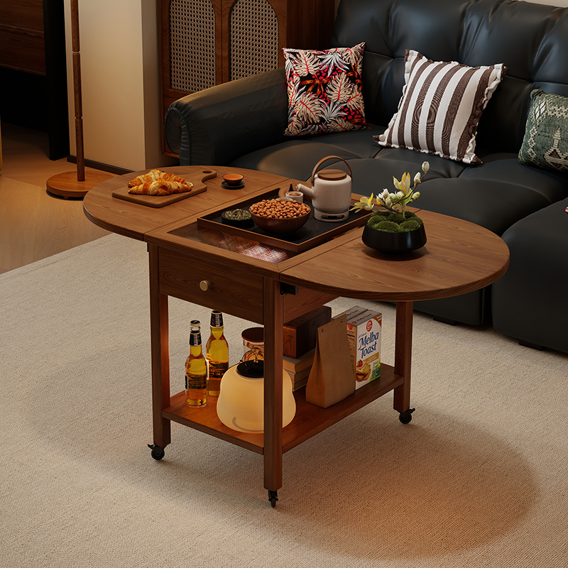 中古客厅可移动折叠茶几实木沙发边玻璃边几角几带抽屉窄边床头柜