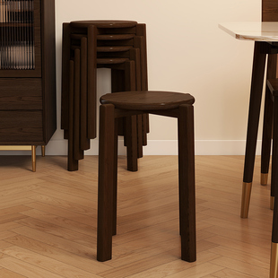 阑珊阁可堆叠小凳子实木餐凳餐厅凳客人备用凳圆凳吃饭木凳不占地