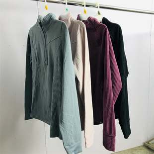 运动T恤女秋冬户外跑步服加绒 保暖防风衣速干瑜伽健身衣半拉练