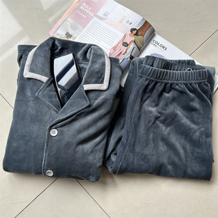 抗静电宽松珊瑚绒保暖家居服 加厚睡衣睡裤 男士 法兰绒家居套装