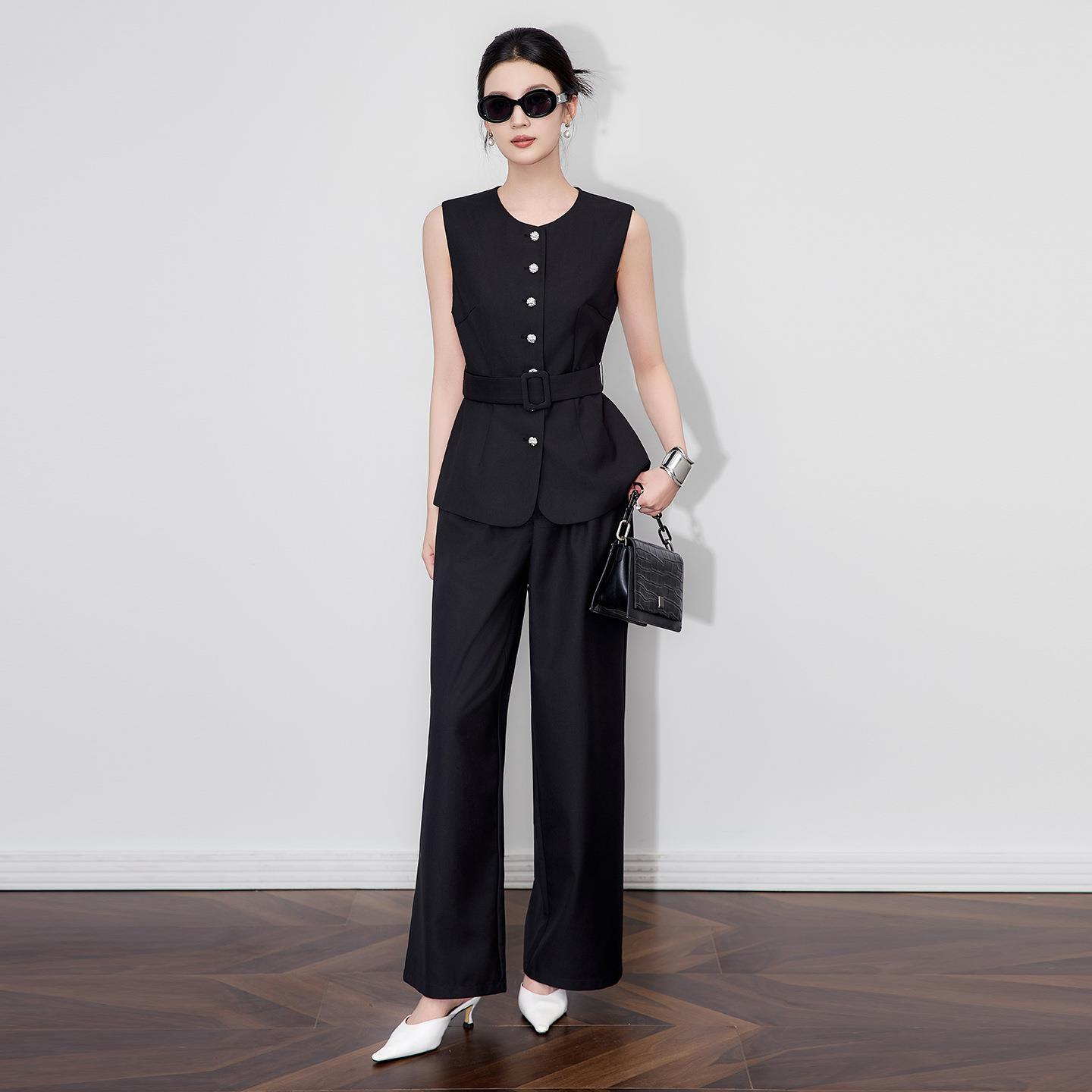 高品质老钱风银扣马甲+优雅通勤气质阔腿裤套装女秋女款秋冬