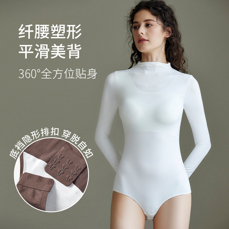 가을 겨울 기모 하프 터틀넥 웜 베이스 긴팔 점프수트 여성용 무료 속옷 캐시미어 단백질