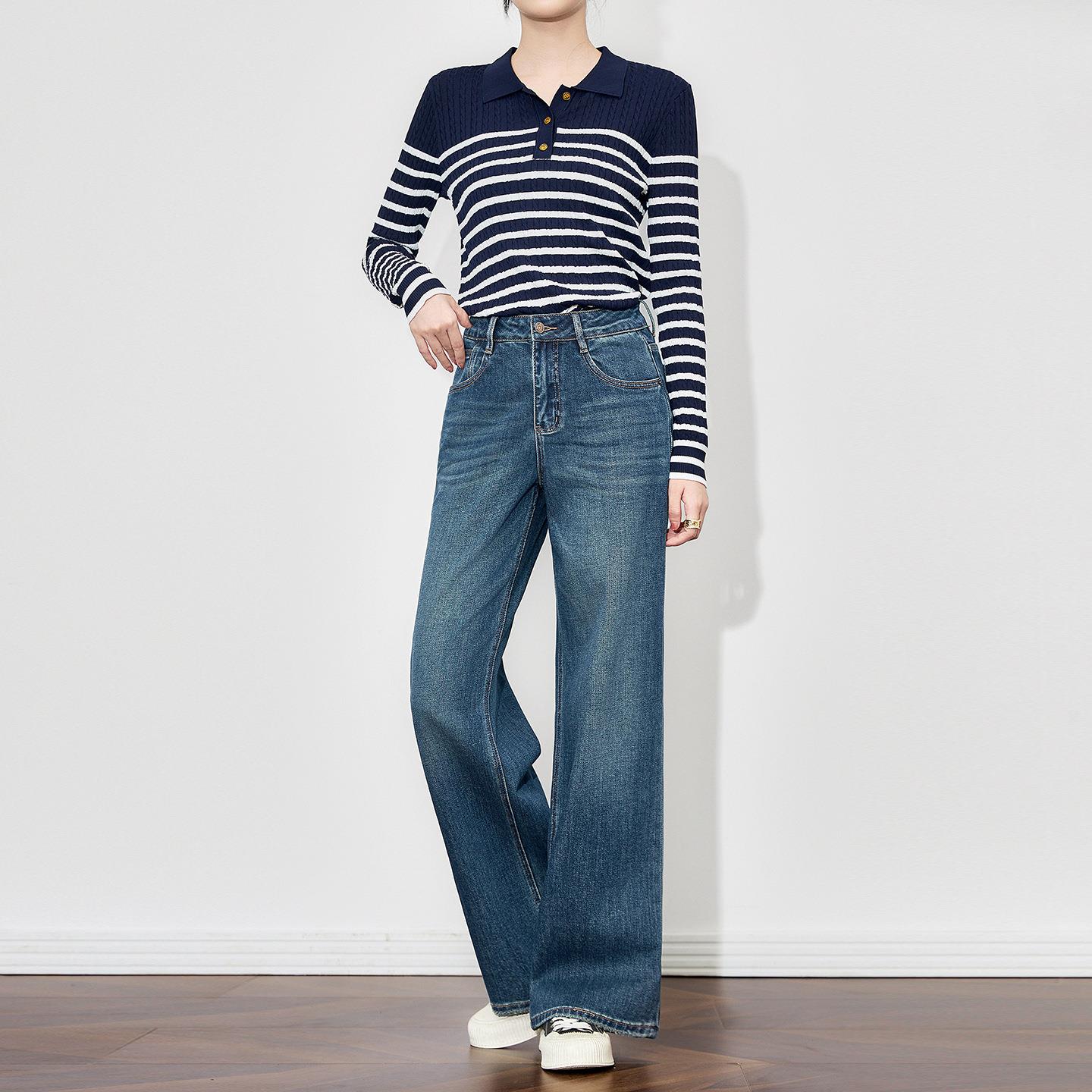 高货休闲高腰阔腿裤四面弹洗水天丝牛仔经典牛仔裤女秋款女款秋冬