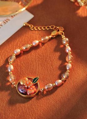 2025新款高级感淡水珍珠手链轻奢花朵绿色手链气质吊坠手串珠配饰