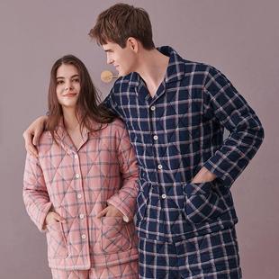 睡衣女冬棉服套装 138三层夹棉加绒梭织超厚情侣家居服男士