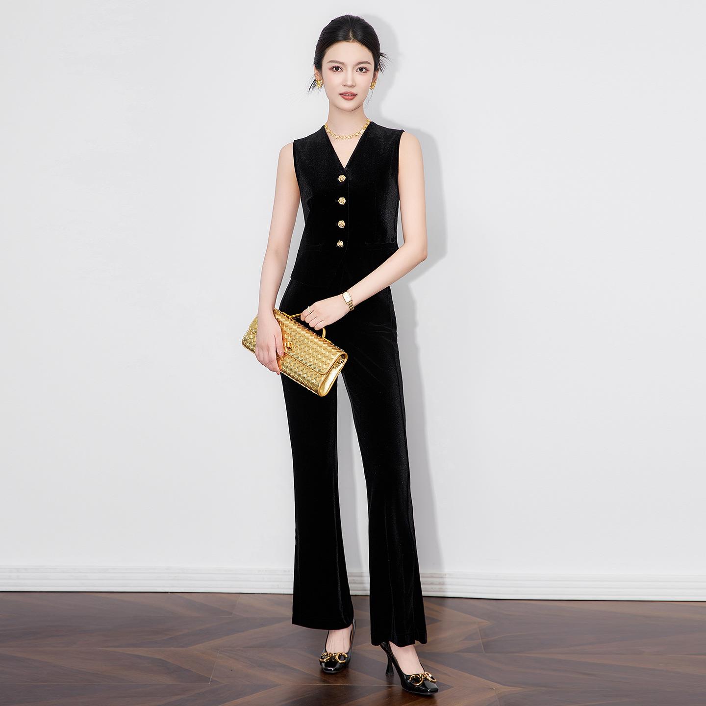 轻奢高级感丝绒两件套装马甲+微喇裤法式气质通勤女女款秋冬