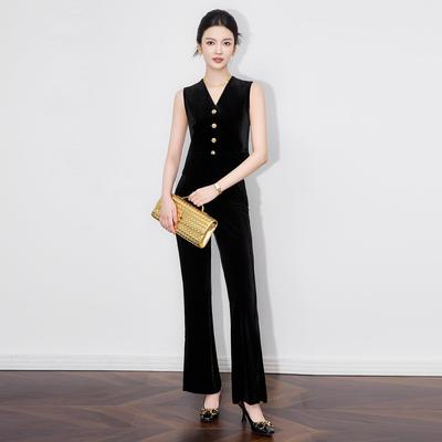 轻奢高级感丝绒两件套装马甲+微喇裤法式气质通勤女女款秋冬