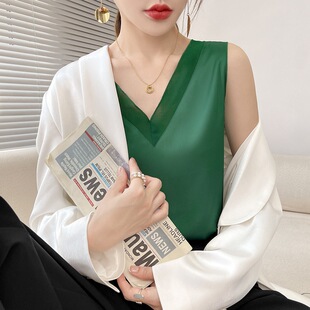2023年夏季 打底V领上衣美背 新款 高级感真丝吊带背心女内搭配西装