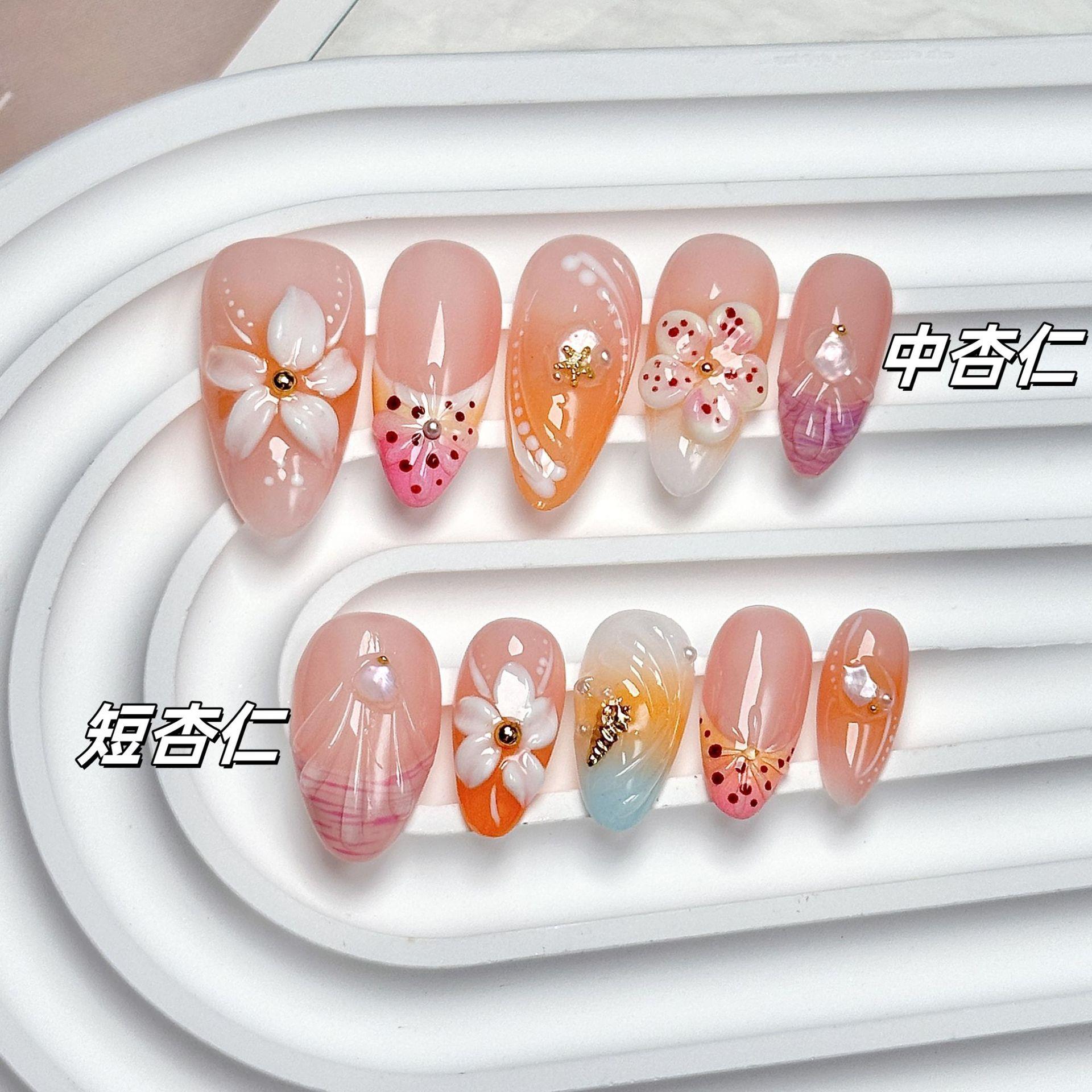 欧美手工穿戴甲纯手作中长款杏仁型美甲甲片穿戴式tins风精品