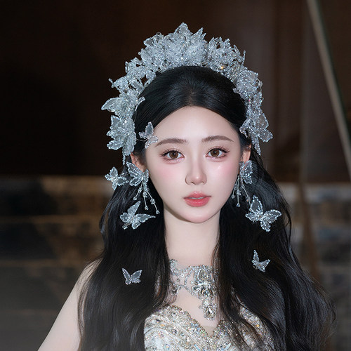 皇冠新娘头饰蝴蝶水晶带钻爆闪