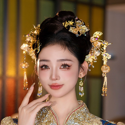 秀禾头饰2025新款新娘头饰秀禾服新中式结婚发饰高级大气简约金色