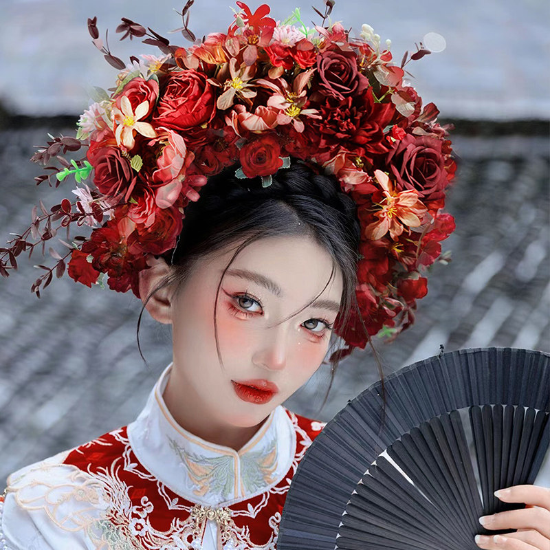 泉州浔埔女簪花头饰拍照簪花围立体汉服发饰马面裙旗袍簪花民族风