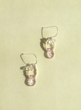 playdate淡粉琉璃叶子瓷白色低饱和S925银耳环/耳夹