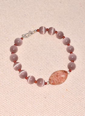 新中式猫眼石红玛瑙S925银手链