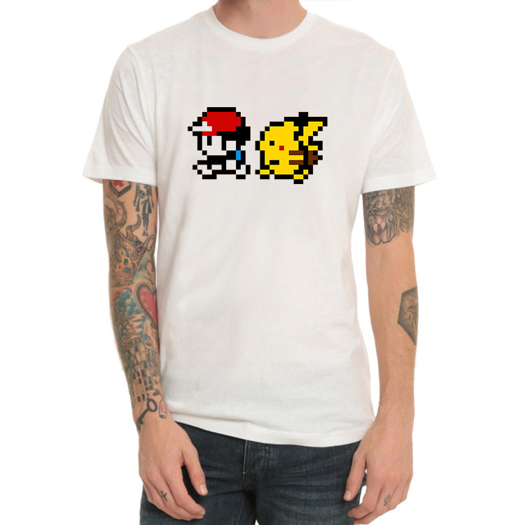 宠物小精灵神奇宝贝皮卡丘8bits8位游戏机男圆领短袖T恤任天堂