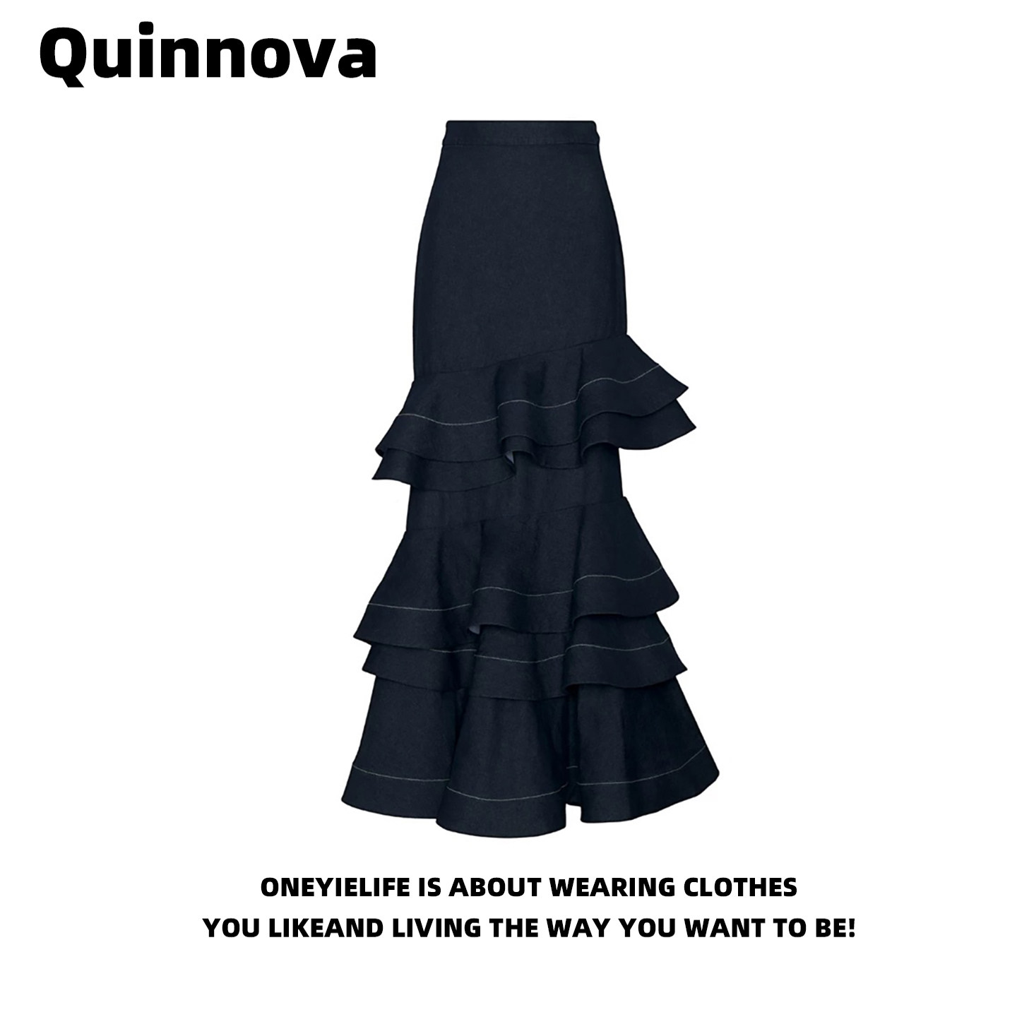 Quinnova 轻奢设计感高腰荷叶边半身裙女蛋糕长裙显瘦包臀鱼尾裙,女装/女士精品,裙子,淘宝优惠券,粉丝福利购,淘宝优惠卷