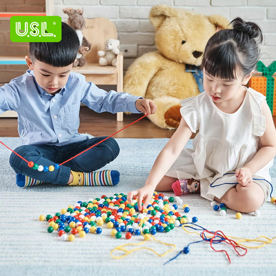 进口USL小圆珠 儿童穿编穿绳玩具串珠穿珠积木穿线精细动作300pcs
