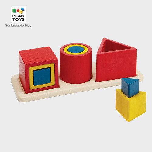 泰国Plantoys几何空心匹配套装5463形状大小套叠玩具彩色积木配对