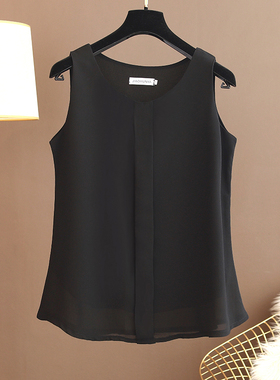 双层雪纺吊带背心春夏季大码宽松外穿西装内搭打底衫薄款无袖上衣